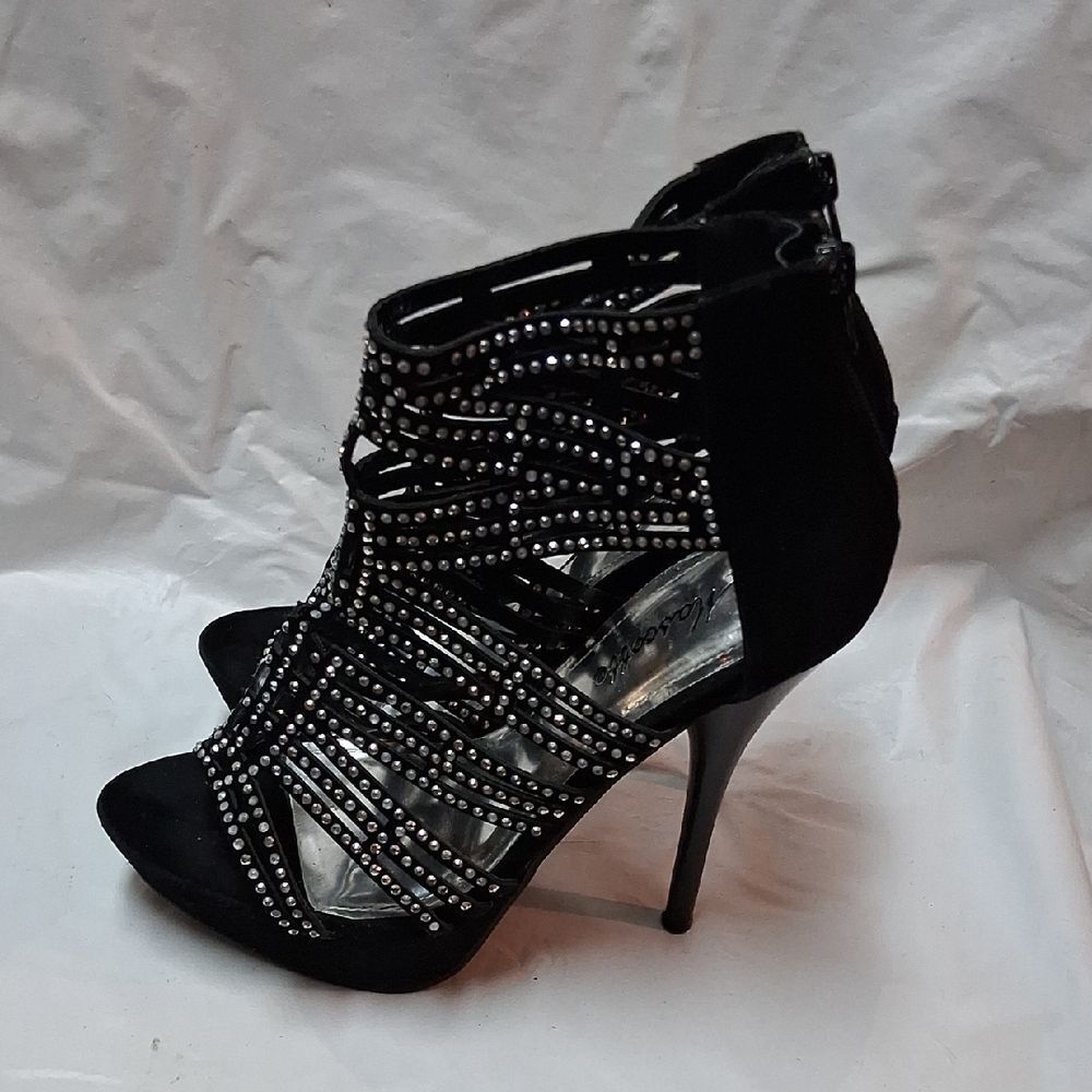 Chic Black Rhinestone Heels - Picture 3 of 14